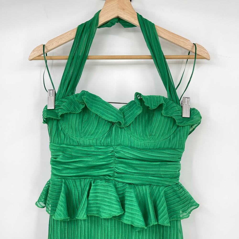 Line & Dot | NWT Cari Halter Maxi Dress in Kelly Green Tiered Pleated Halter XS - Picture 5 of 14